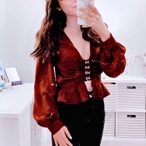 NWOT Forever 21 Satin Long Sleeve Crop Top